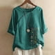 thumbnail image 5 of Gibobby Blusas Holgada Tamaño manga mujer pulóver camisa suelta corta flor Tops más blusa estampada blusa de mujer（Verde， S), 5 of 5