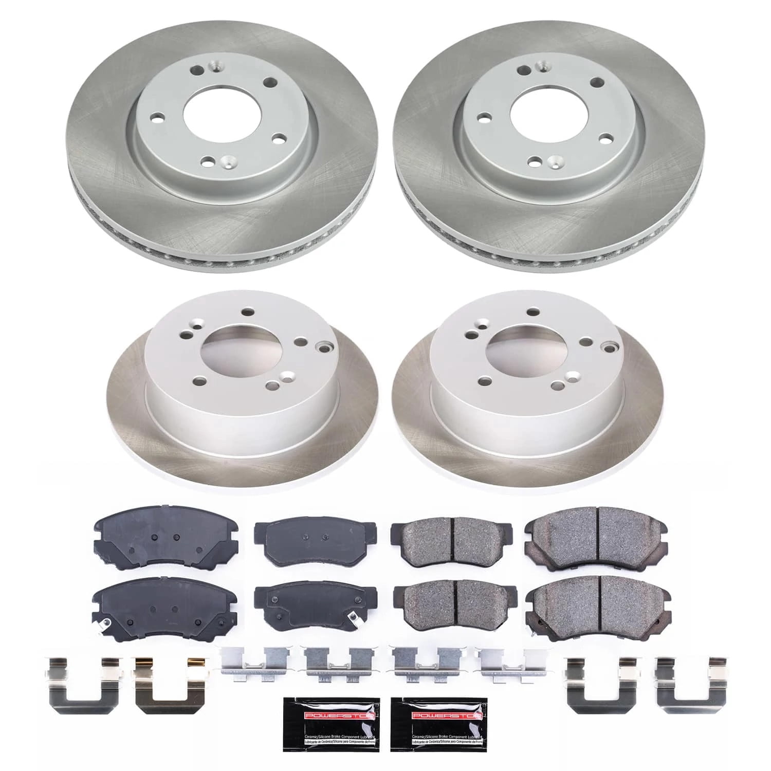 PowerStop Front and Rear Semi-Coated Rotor and Low-Dust Ceramic Brake Pad Kit SC4449