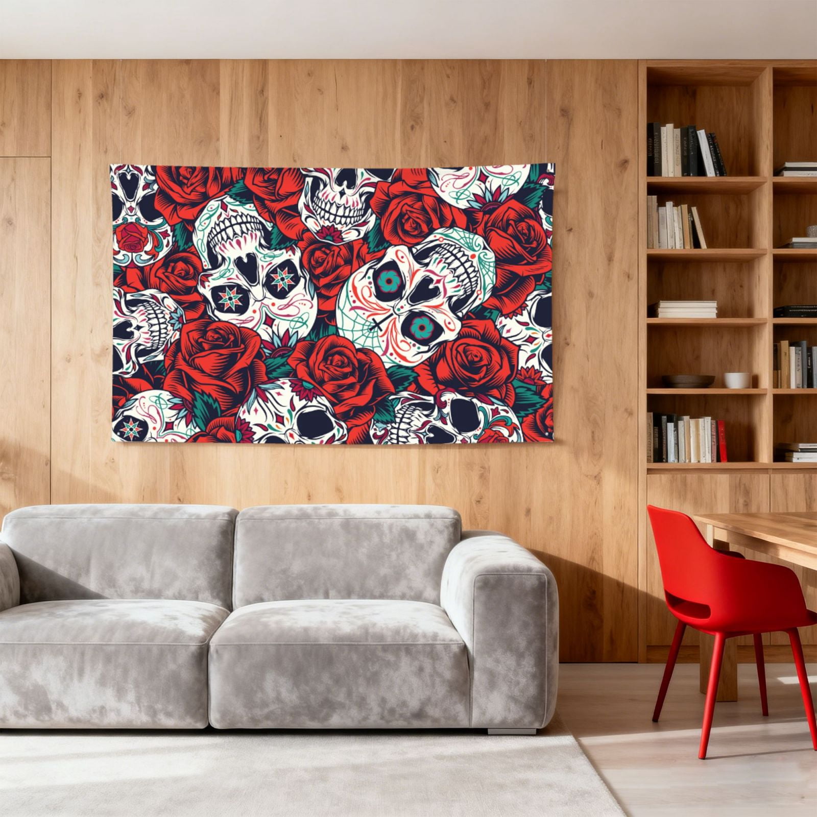 Red Rose Skull Skulls Head Four Hole Decorated Banner Flag for Garden Yard Home Decoration Indoor Outdoor 4x6 Ft