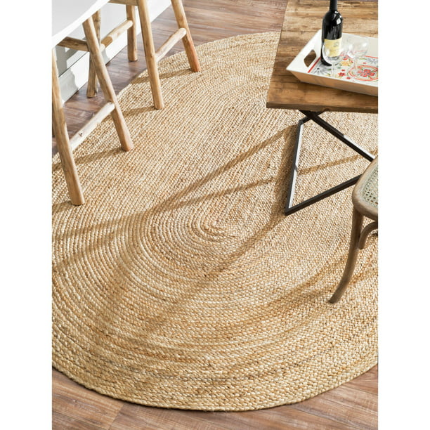 Natural Beige Jute Area Rugs 5x8 ft Oval Large Braided Carpet (60''x 96 ...