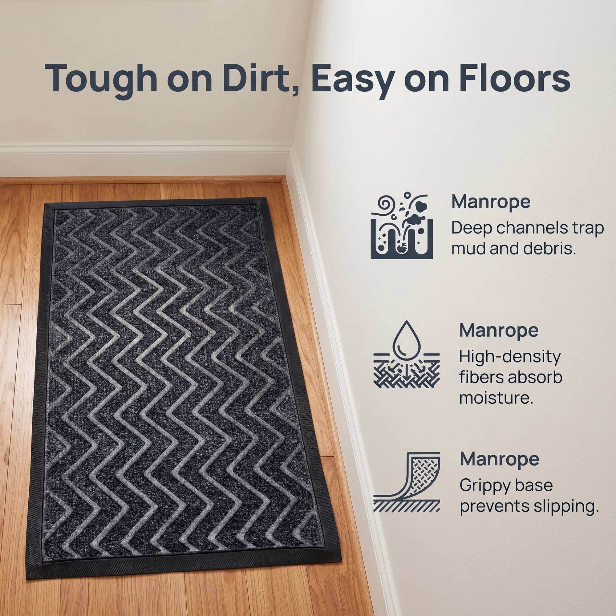 Unique Bargains Waterproof Non-Slip Geometric Scraper Mat Dark Grey 30" x 18"