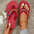 thumbnail image 6 of Domuza Flower Rhinestone Wedge Flip flops For Womens Trendy Summer Boho High Heel Platform Non slip Beach Thong Sandals Crystal Jeweled Sandal Shoes Hot Pink 8（EU-40）, 6 of 6