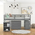 thumbnail image 3 of Gray Twin Low Study Loft Bed with Cabinet and Rolling Portable Desk, 3 of 8