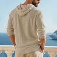 thumbnail image 5 of Xzbqbs Mens Cotton Linen Shirts Slim Fit Button Drawstring Casual Hooded Pullover Tops Fashion Lightweight Solid Color Shirts, 5 of 7