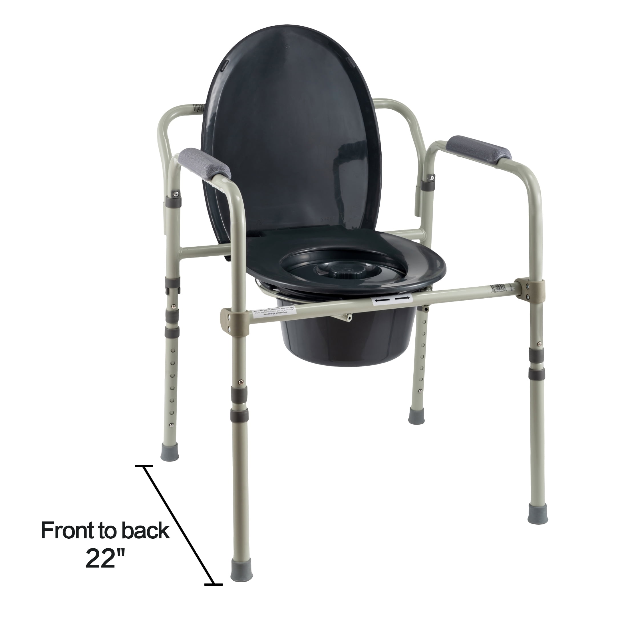 Equate Steel Foldable 3-in-1 Bedside Commode Toilet, Gray – 400 lb Weight Capacity
