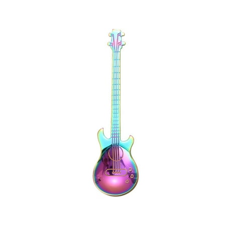 

huntermoon Kitchenware Coffee Stirring Spoon Teaspoon Ice Cream Durable Rustproof Stainless Steel Milk Guitar Shaped Teaspoon