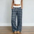 thumbnail image 2 of larppty Women's Plaid Wide-Leg Baggy Pants - Elastic Waist, with Pockets | Pajama & Loungewear（Blue，L）, 2 of 9