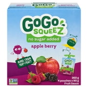 Compote de fruits GoGo squeeZ, pomme petits fruits, sans sucre ajouté. 90 g par gourde, emballage de 4