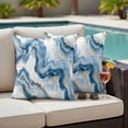 thumbnail image 4 of Blue Ombre Marble Outdoor Waterproof Pillow Covers, Modern Marble Abstract Aesthetic Art Decorative Square Throw Pillowcase Sofa Cushion Sham for Patio/Couch/Chair, 26"x26" 2 Pack, 4 of 8
