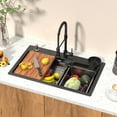 thumbnail image 3 of 26.7 x 17.7 Inch Black Kitchen Sink, Single Bowl Stainless Steel Drop In Workstation Sink with Spring Pull-Down Faucet, Cup Rinsing Tray, Soap Dispenser & Cutting Board, 3 of 6