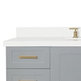 thumbnail image 6 of ARIEL 55" Grey Bathroom Vanity with 1.5" Edge Pure White Quartz Countertop & Backsplash, Center Rectangular Sink, 2 Soft Closing Doors, 9 Full Extension Dovetail Drawers, Toe Kick, Satin Brass, 6 of 9