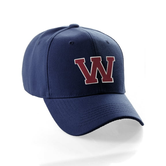 Classic Baseball Hat Custom A to Z Initial Team Letter, Navy Cap White Red Letter W