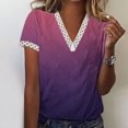 thumbnail image 1 of Hauts d'Été pour Femmes 2023 Mode Grande Taille Col en V Patchwork en Dentelle Manches Courtes Blouse Décontractée Chemises Col en V en Dentelle pour Femmes, 1 of 5