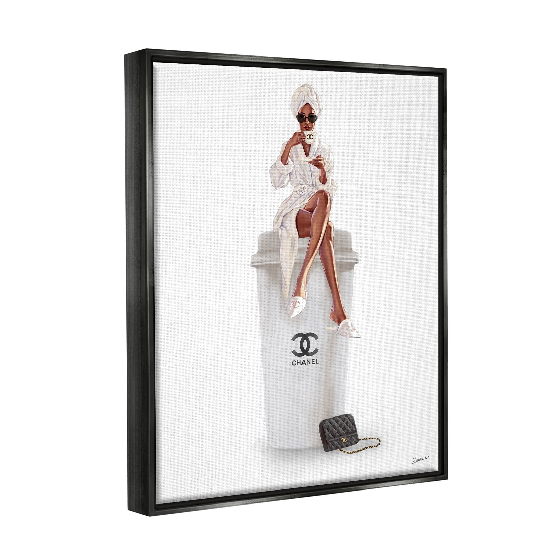 Stupell Industries Upscale Brand Woman Glam Brunch Coffee Graphic Art Jet Black Floating Framed Canvas Print Wall Art, Design by Ziwei Li