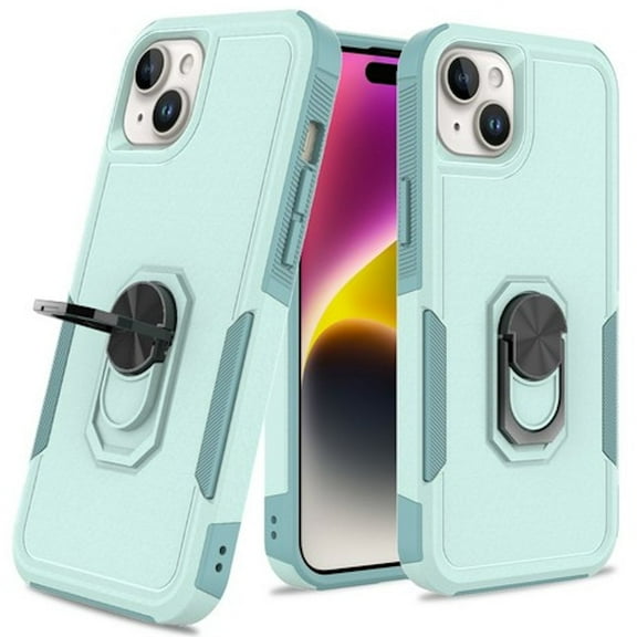 TUFF Shockproof Hybrid Armor Case with Ring Grip for iPhone 15 - Baby Blue