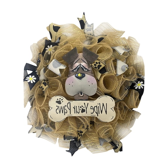 Cute Dog Door Sign Wreath Rustic Welcome Sign Front Door Wall Decor For Garden Home Room Spring Door Indoor Outdoor Hanging Decorations 15.7 Inch