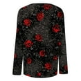 thumbnail image 4 of Women's Long Sleeve Crewneck Top, Purple Rose Floral Print Pullover, Casual Loose Fit Lightweight Blouse for Fall Winter Fashion Halloween Tops for Women, 4 of 5