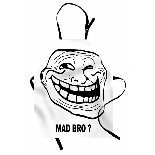 Humor Apron Cartoon Style Troll Face Guy For Annoying Popular Artful Internet Meme Design Unisex Kitchen Bib Apron With Adjustable Neck For Cooking Baking Gardening Black And White By Ambesonne Walmart Com