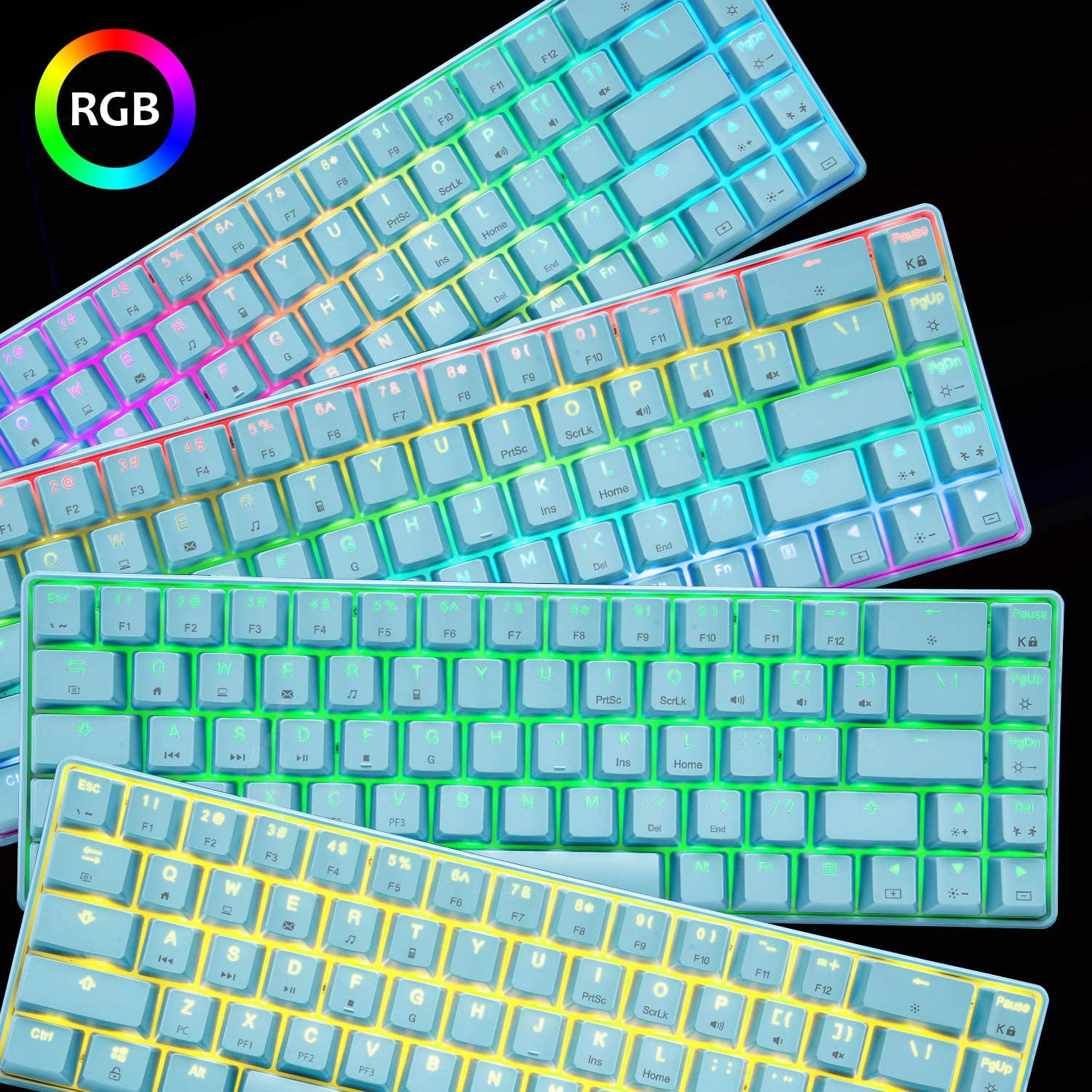 60% Mechanical Gaming Keyboard Mini 68 Keys Wired Type C 18 RGB Backlight  Effects,Lightweight RGB 6400DPI Honeycomb Mouse,Large Mouse Pad Compatible