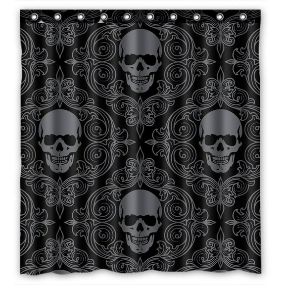 GCKG Dark Balck World Skull With Lacy Pattern Waterproof Polyester Shower Curtain and Hooks Size 66x72 inches