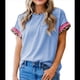 thumbnail image 1 of Camiseta de Verano para Mujer con Cuello Redondo, de Punto con Cordón y Estampado de Leopardo Azul XL, 1 of 7