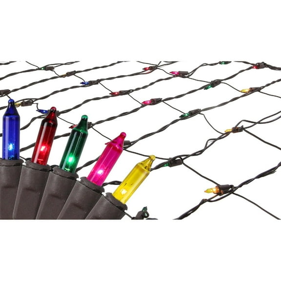 Northlight Mini Net Style Incandescent Christmas Lights - 2' x 8' - Multi-color - Brown Wire