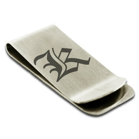 Stainless Steel Letter K Initial Old English Monogram Engraved Engraved Money Clip Credit Card (Best Credit Card For 25 Year Old)