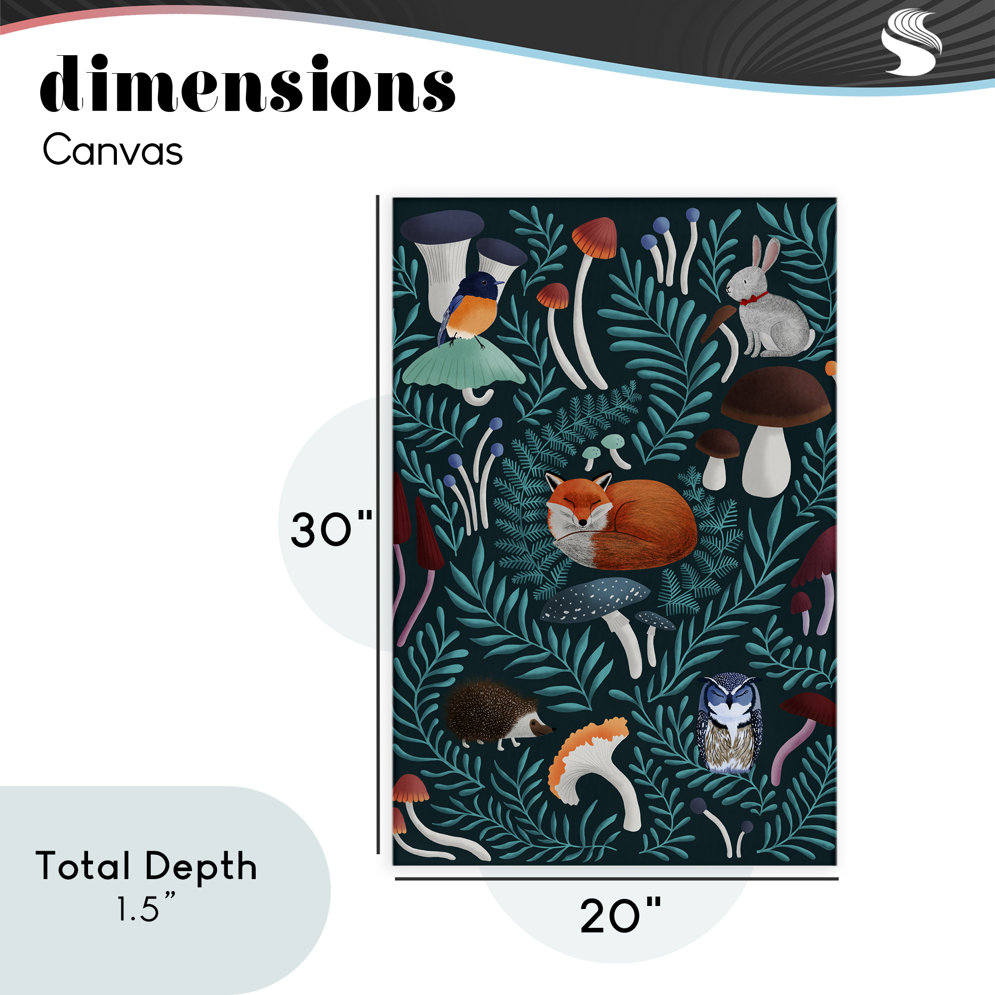 Woodland Animals & Botanical Sprigs Canvas Wall Art, design by Metka Hiti