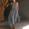 thumbnail image 4 of Women's Cotton Halter Deep V‑Neck Wide‑Leg Jumpsuit Sleeveless Loose‑Fit Casual One‑Piece Pants with Side Pockets Dark Gray XXL(XXL), 4 of 7