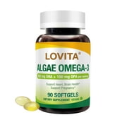 LOVITA Algae Omega-3 with DHA & DPA, 1000mg Plant-Based Oil, Carrageenan-Free, Heart & Brain Support, Vegan, 90 Softgels