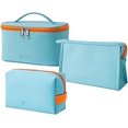 thumbnail image 1 of Neceser de 3 piezas para mujer, bolsa de maquillaje de PU, bolsa de cosméticos de viaje portátil, resistente al agua y duradera (azul claro), 1 of 5