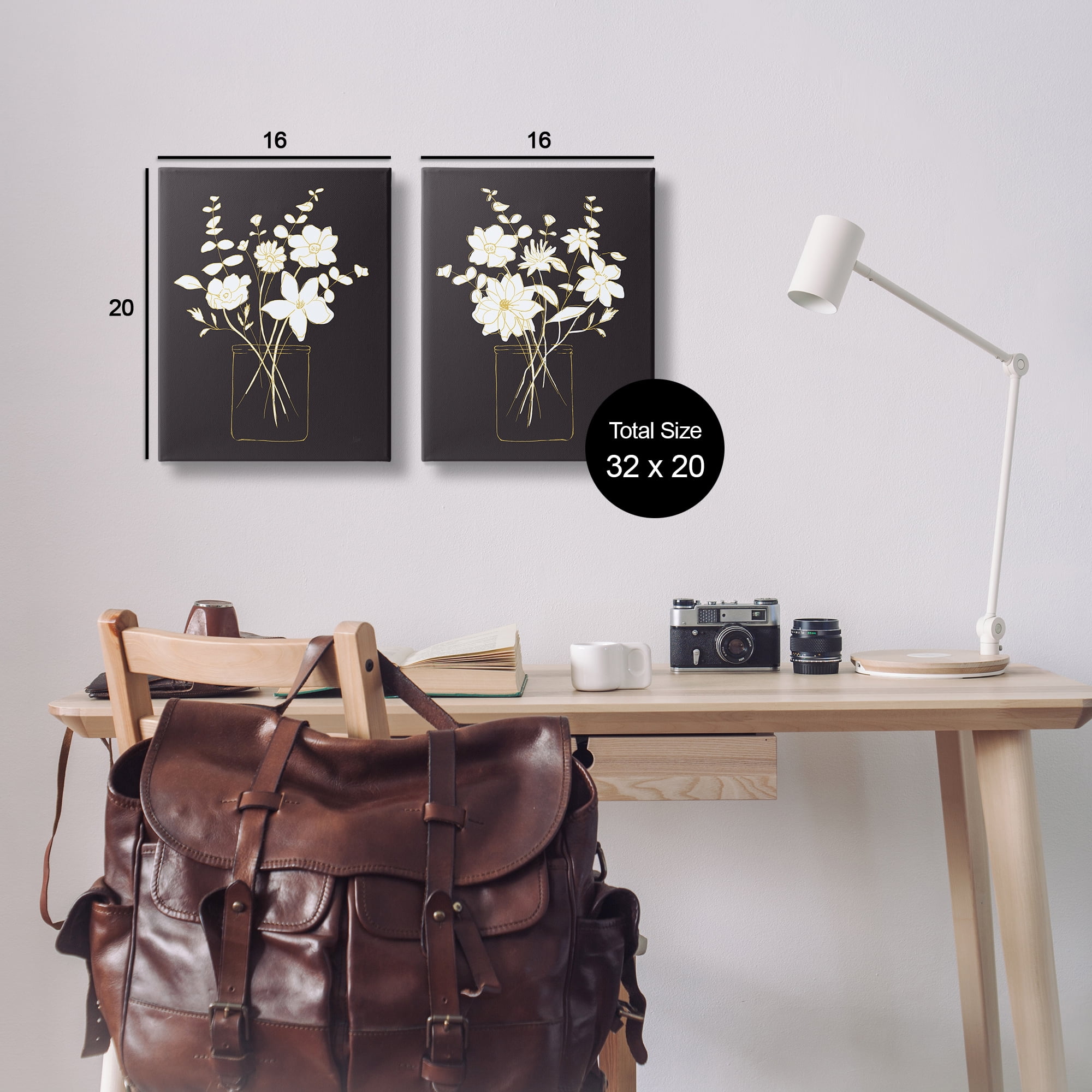 Stupell Industries Minimalist Flower Sketch in Jar Plants & Flowers Painting Wrapped Canvas Art Print Wall Art, 16 x 20, Set of 2