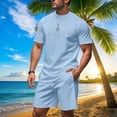thumbnail image 2 of Pantalones Elásticos de Cintura para Hombre, Nuevo Estilo de Color Sólido, Cuello Redondo con Cordón Superior de la Cintura Pantalones Cortos Conjuntos, 2 of 9