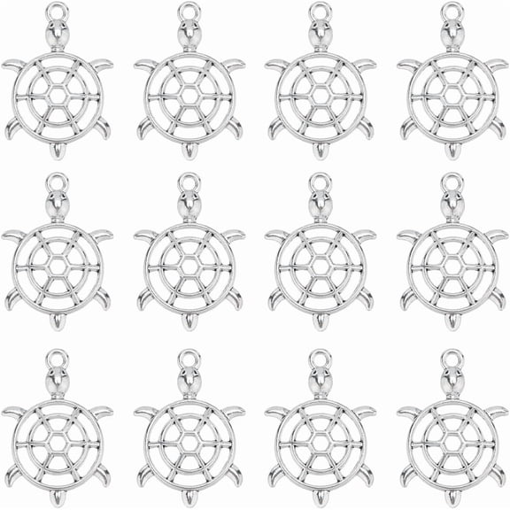 1 bOX 80PCS Small Silver Turtle Charms Ocean Tortoise Charms Sea Animals Turtles Summer Hawaii Lucky Alloy Hollow Charm Bulk