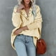 thumbnail image 1 of ICHUANYI Clearance Fashion Women Casual Solid V-Neck Long Sleeve Loose Pockets Hooded Sweatshirts Blouse Tops(Beige, L) ICHUANYI WER2023081514453, 1 of 9