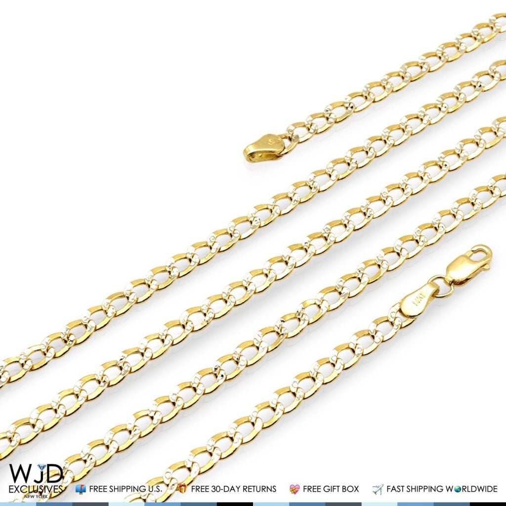 Mens Gold Chain Necklace 2.3 mm wide Diamond Cut Curb Style