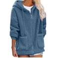 thumbnail image 3 of Elainilye Fashion Long Sleeve Tops for Women Plus Size Zipper Winter Thicken Fleece Outwear Sweatshirts Top,Blue, 3 of 5