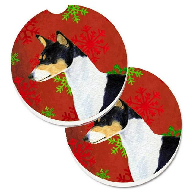 Basenji Rouge & Vert Flocons de Neige Vacances Noël Ensemble de 2 Porte-Gobelet Voiture Coaster
