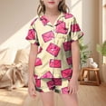 thumbnail image 2 of JUMEYU Summer Pajama Set for Girls Kids Girls Pajamas Set Silk Satin Print Short Sleeve Button-Down Shirts Shorts Summer Clothes for Girls Clothes Size 12-13 (Dark Purple,12-13 Years), 2 of 4
