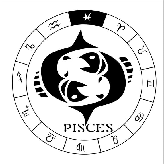 Pisces the Fish with Zodiac Symbol Artwork for Living Room Vinyl Wall Decal - Constellation Wheel Symbols Art Design for Bedroom Wall Decoration - Unique Horoscope Sign for the Birth Months of Februar