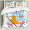 thumbnail image 3 of Home Decor Twin Size Duvet Cover Set, Cute Cat under the Umbrella Sail in the Clouds and Humor Cartoon Kids Nursery Theme, Decorative 2 Piece Bedding Set with 1 Pillow Sham, Multi, by Ambesonne, 3 of 3