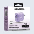 thumbnail image 2 of Powertek Marble Dual Port Wall Charger, Purple, 20W USB-C PD + 18W USB-A, Fast Charging, Charge Two Devices, 2 of 5
