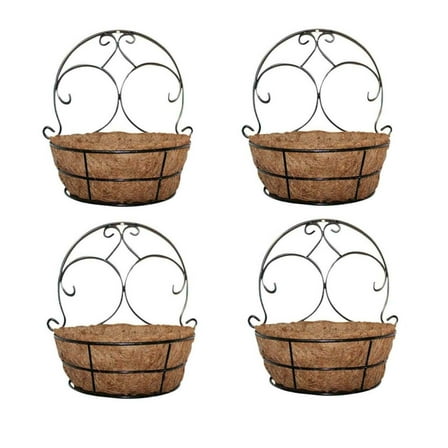 Wqmh 4 Packs Metal Half Round Wall Planter with Coco Liner, Hanging Basket for Outdoor Plants, Wall Pot Plants Holder, Fence Hanging Planters Outdoor, Balcony and Porch Decor