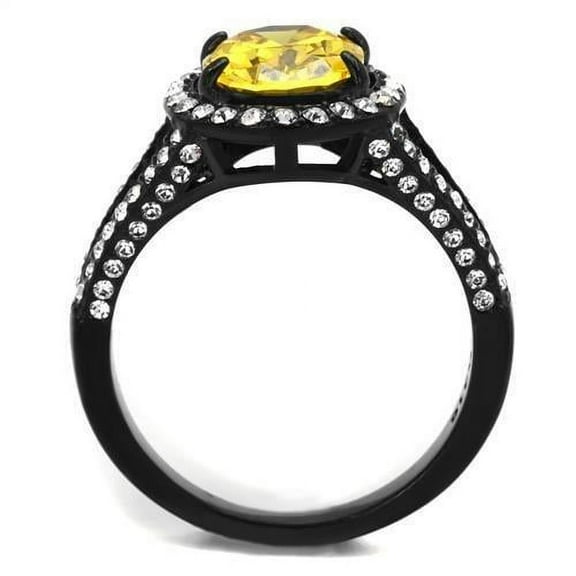 TK2193 - IP Black(Ion Plating) Stainless Steel Ring with AAA Grade CZ in Topaz