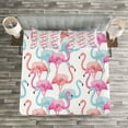 thumbnail image 3 of Ambesonne Watercolor Quilted Bedspread Set 3 Pcs, Hawaii Flamingos, King Size, Pale Blue Salmon Pink, 3 of 3