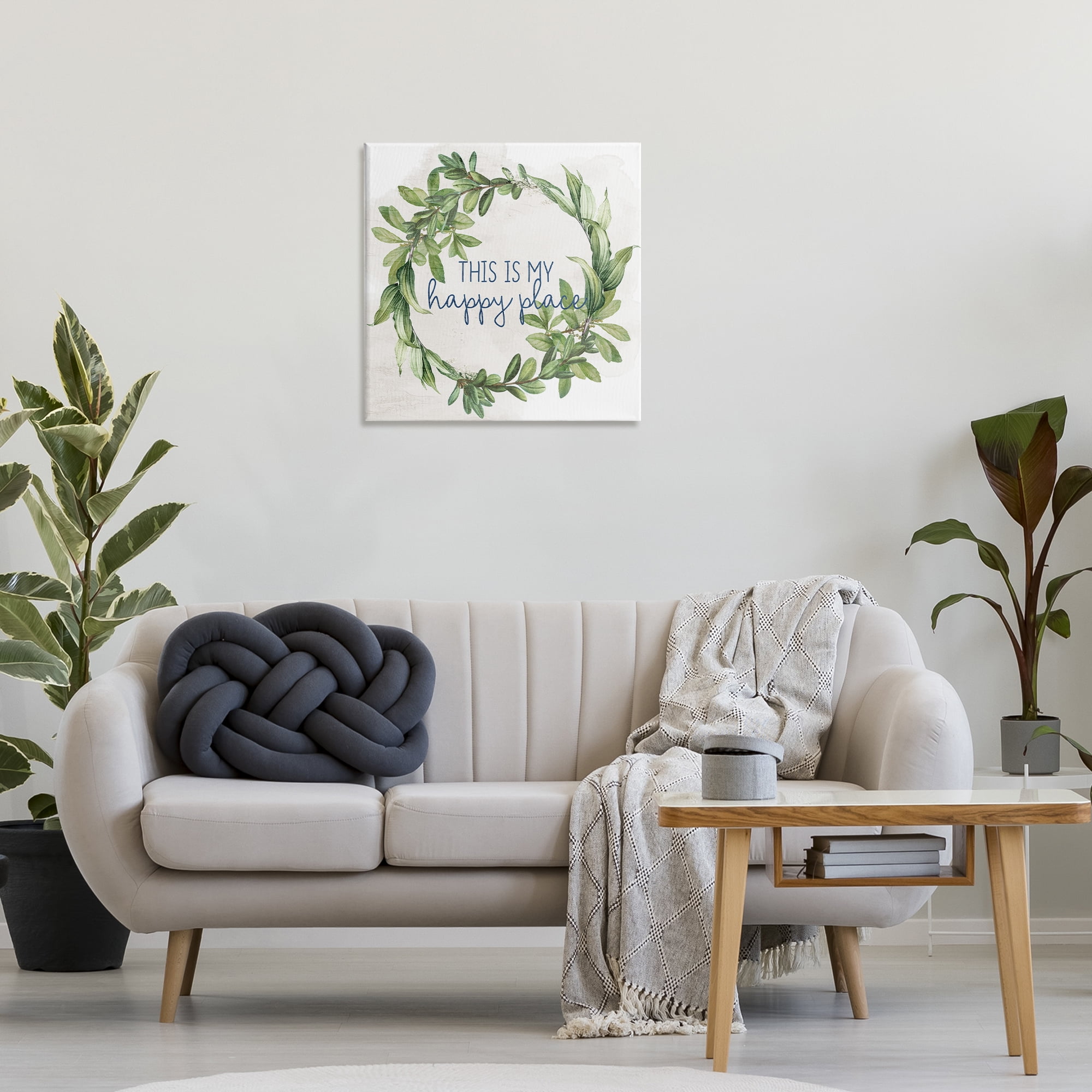 Stupell Industries Happy Place Wreath Plants & Flowers Painting Wrapped Canvas Art Print Wall Art, 24 x 24