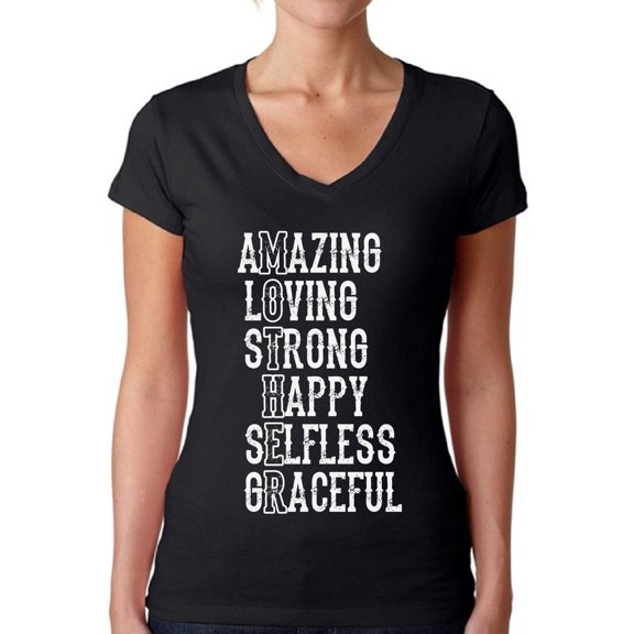 Awkward Styles Women's Mother Amazing Loving Strong Happy V-neck T-shirt Mother's Day Gift