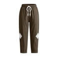 thumbnail image 4 of Admvng Linen Pants for Women Elastic Drawstring Waist Straight Leg Casual Soft Trousers with Pockets, 4 of 8