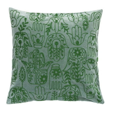 Creative Co-Op Cotton Velvet Throw Pillow with Hamsa Hand Embroidery, Forest Green
