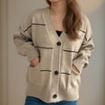 thumbnail image 4 of Jjayotai Women's Striped Cardigan Clearance, Long Sleeve Button Up Open Front, Knit Oversized Sweater Khaki L, 4 of 6